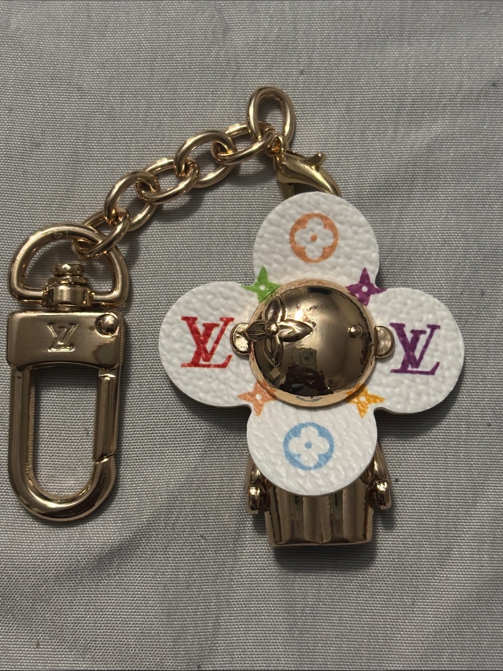 Louis Vuitton White Multicolor Monogram Flower Key Holder with Gold Hardware